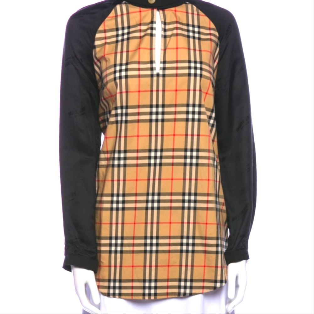 BurberryPlaid Print Long Sleeve Button-Up TopSize: S | US 6